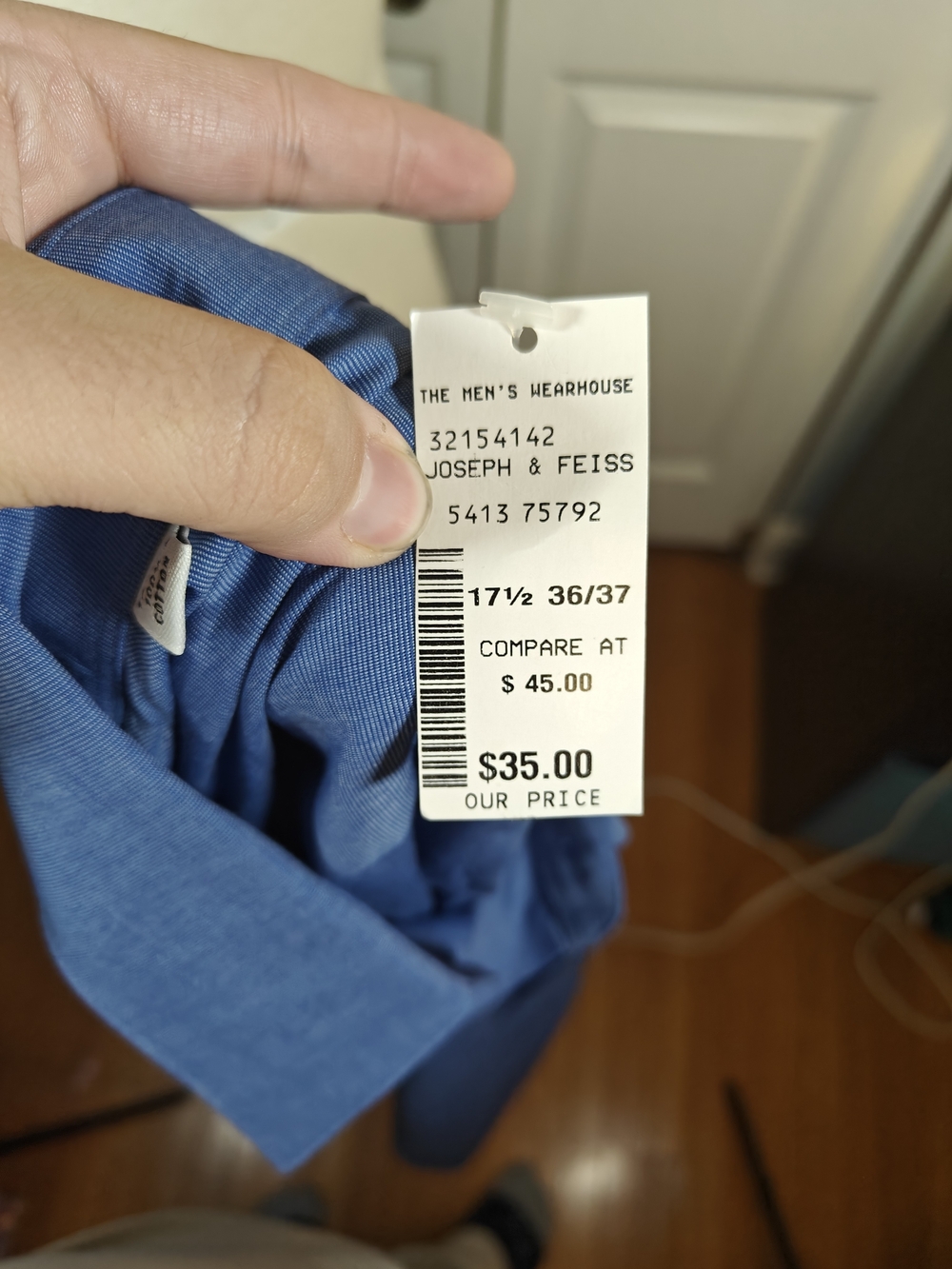 NWT Joseph & Feiss Mens 17.5x36/37 Solid Blue Cotton Blend Dress Shirt - Picture 4 of 9